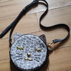 Betsey Johnson Gray Leopard Cat Crossbody Bag